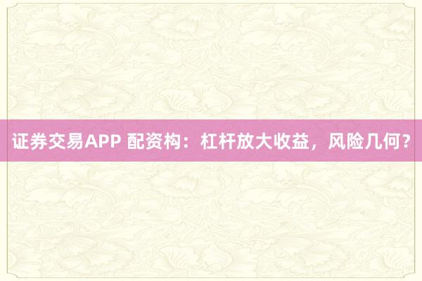 证券交易APP 配资构：杠杆放大收益，风险几何？